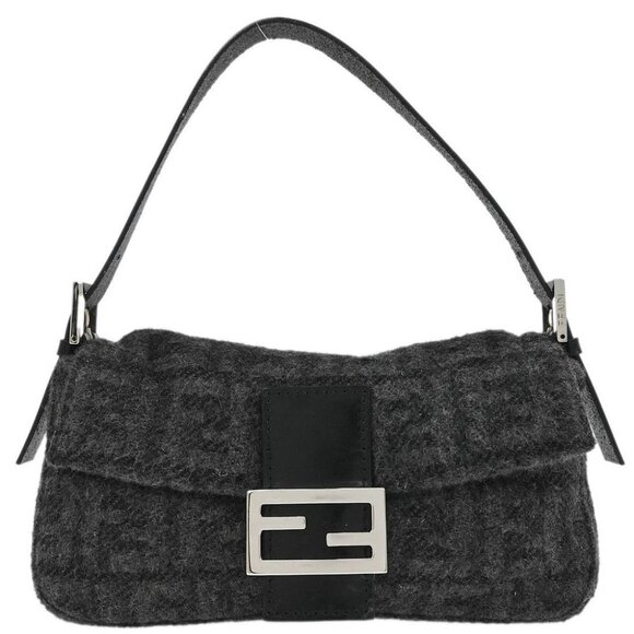 Fendi Gray Wool Zucca Baguette Handbag - Picture 1 of 10